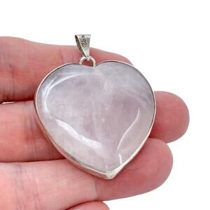 Estate Sterling Silver 925 Pink Rose Quartz Heart Pendant